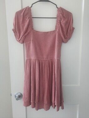 Hollister Rose Smocked Sleeve Eyelet Dress Small